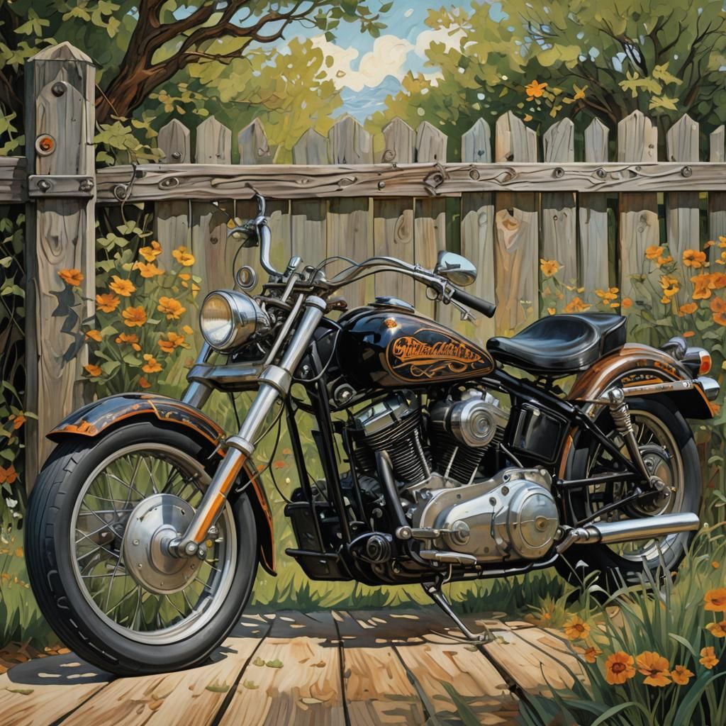 Vintage Harley Davidson in Fusion Art Style