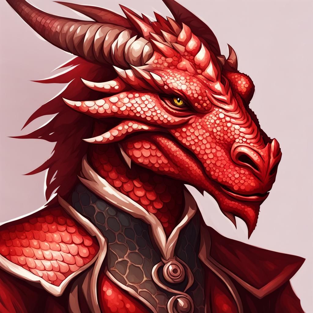 Elegant Red Dragonborn Character Portrait