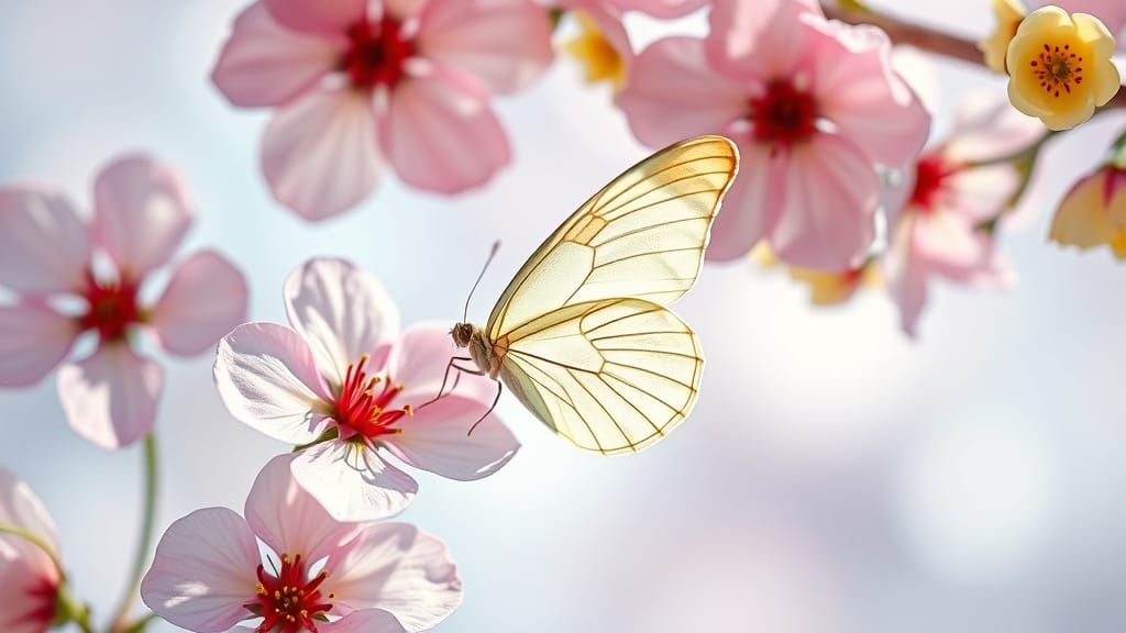 Ethereal Floral Composition with Delicate Butterfly