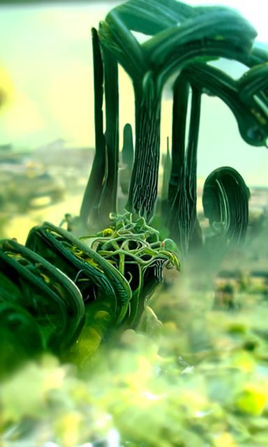 Surreal Biopunk Alien Sculpture in Hypercolor Landscape