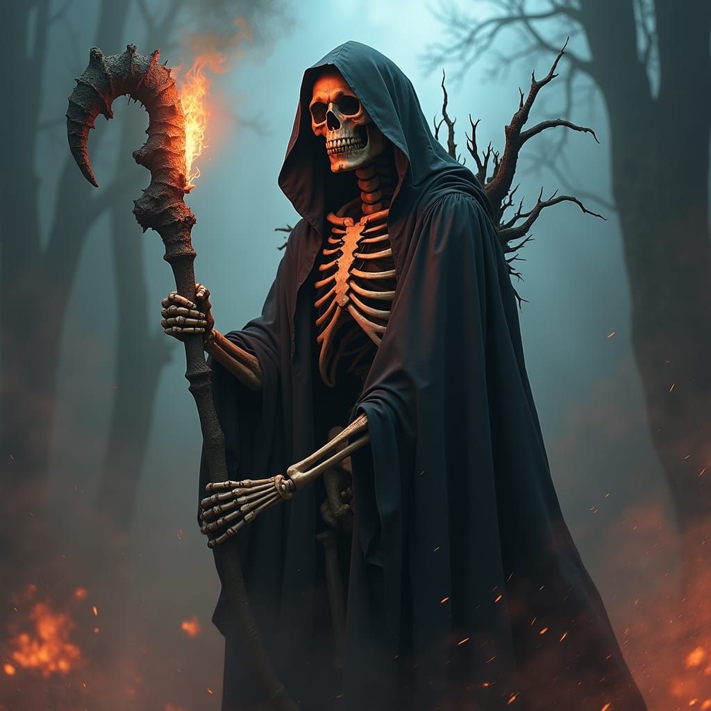 Eerie Skeleton in Biomechanical Horror Style