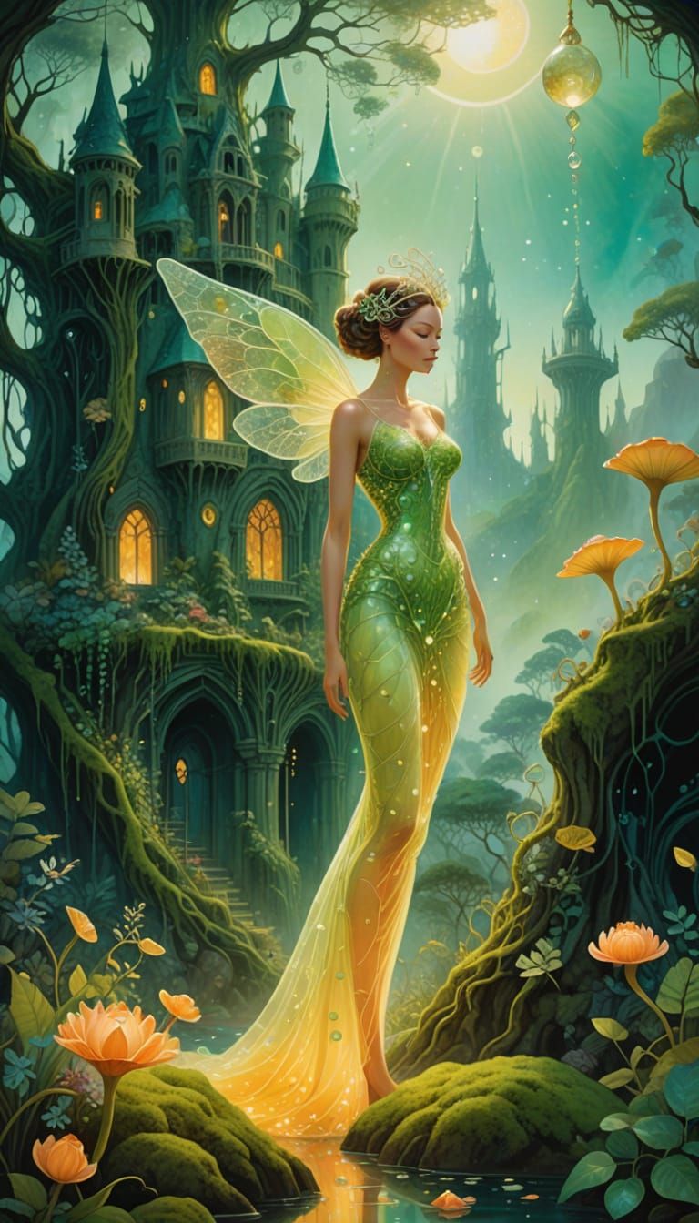 Ethereal Eco Castle in Luminous Lush Environments with Surre...