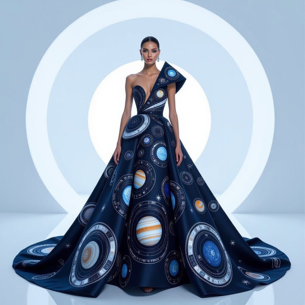 Haute Couture Model in Orrery-Inspired Gown