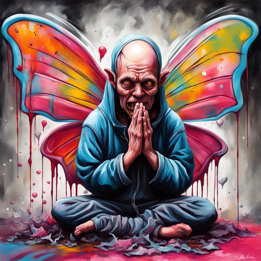 Evil Tooth Fairy Praying: Graffiti Art Style