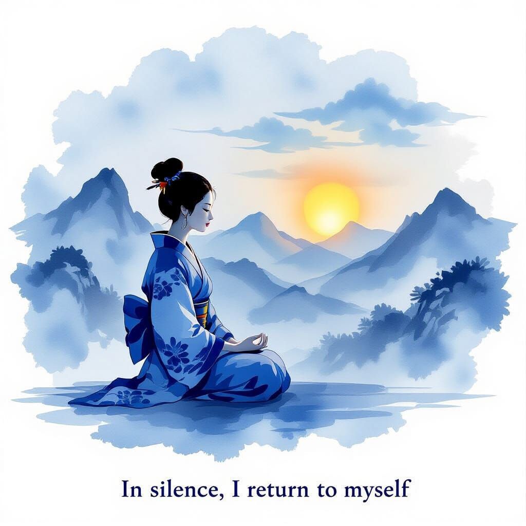 Meditating Figure in Blue and White Porcelain Style