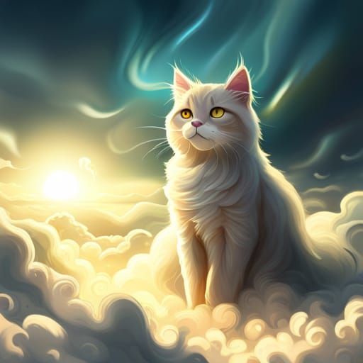 Mysterious Anime Cat Made of Clouds: Digital Painting
