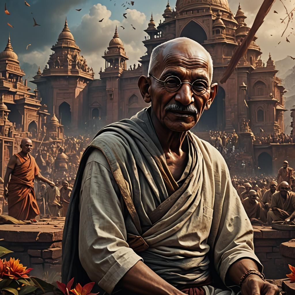 Detailed Matte Painting of Mahatma Gandhi