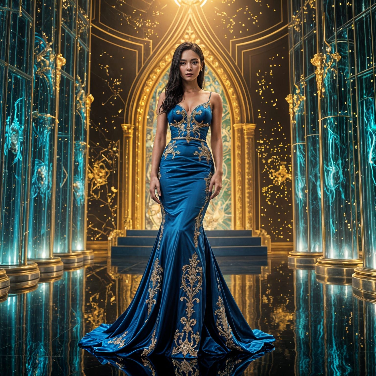 Elegant Fantasy Goddess in Royal Blue Satin