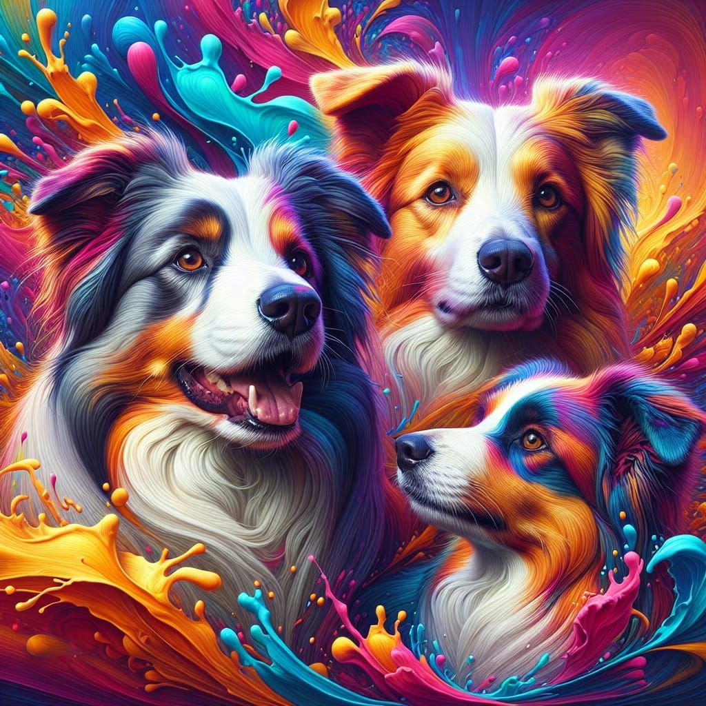 Hyperrealistic Border Collie Family Portrait