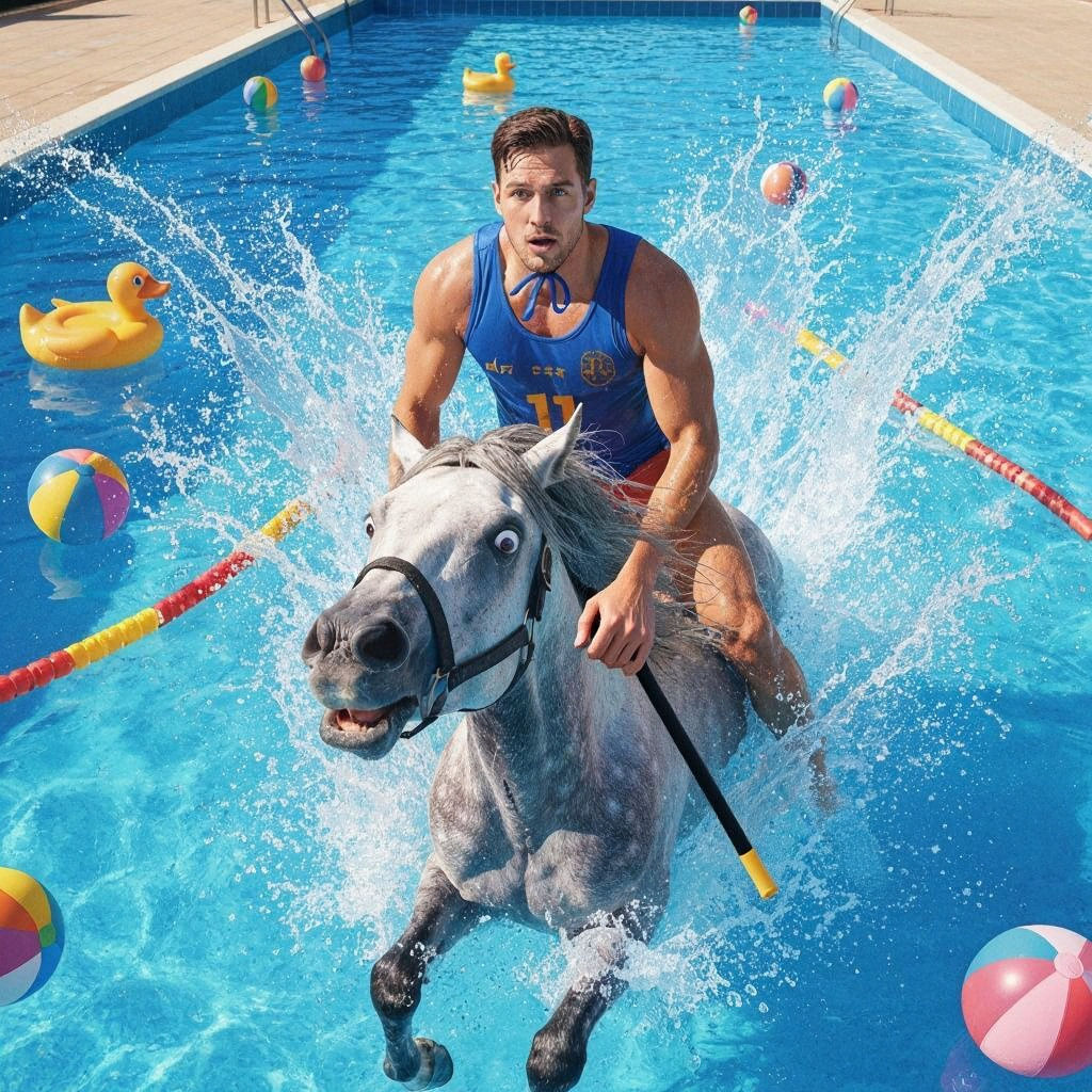 Water Polo Horse Rider: An Unusual Scene