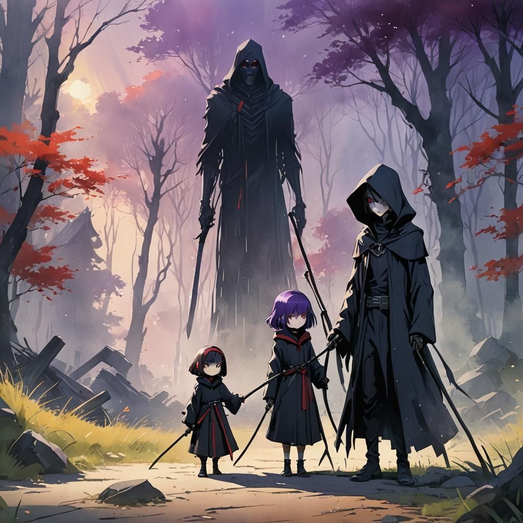 Anime Girl with Grim Reaper in Shinkai Style