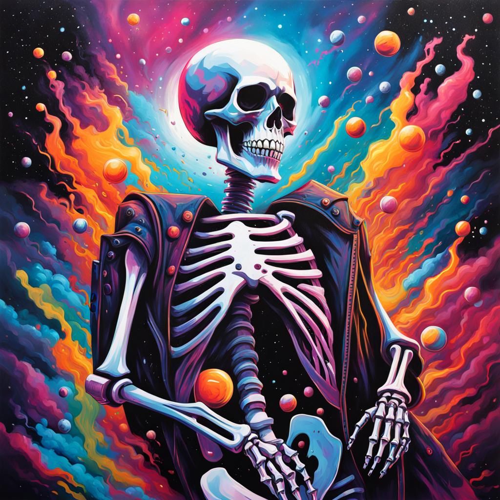 Skeleton in Space Graffiti Art