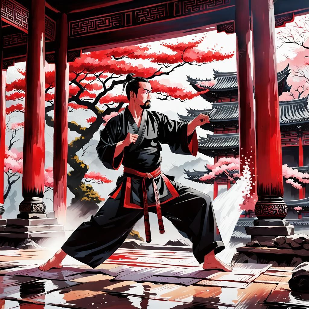 Martial Arts Master in Oriental Scroll Art Style