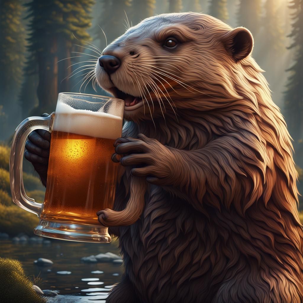 Beaver Enjoying Beer: Detailed Fantasy Concept Art