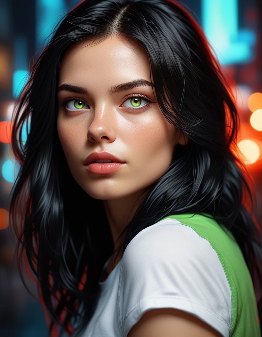 Woman with Bioluminescent Eyes: Hyperrealistic Concept Art