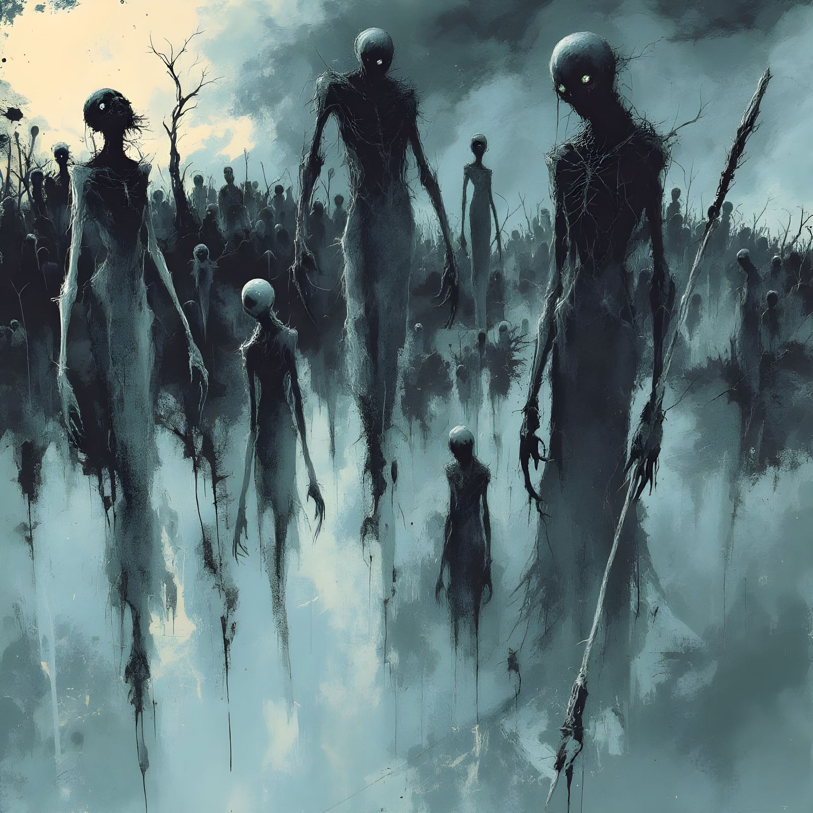 Abstract Horrors and Grotesques in White and Blue Hues