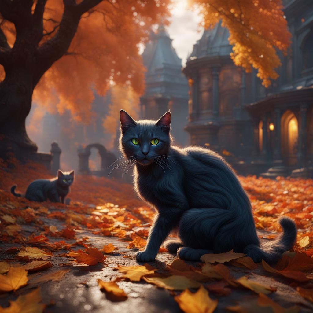 Autumn Cats in Detailed Fantasy Art