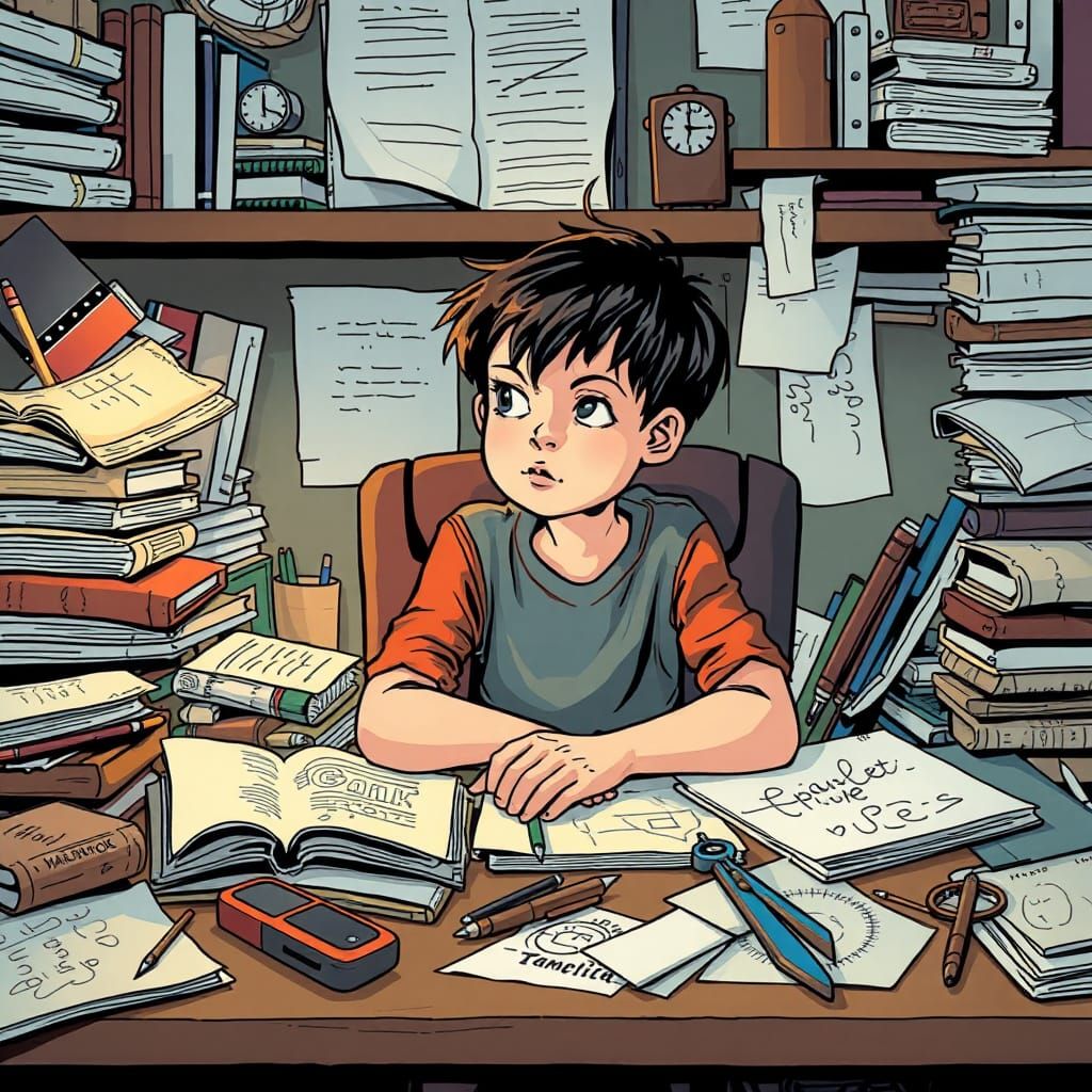 Contemplative Child in Classic Comic Book Art Style