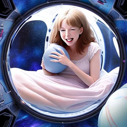 Happy Mother Playing Inside Spaceship