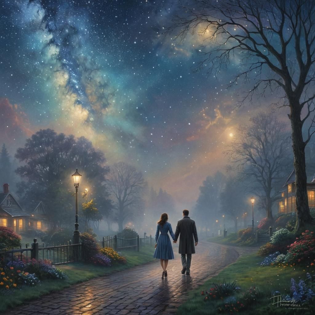 Ethereal Starry Night Walk: Fantasy Landscape