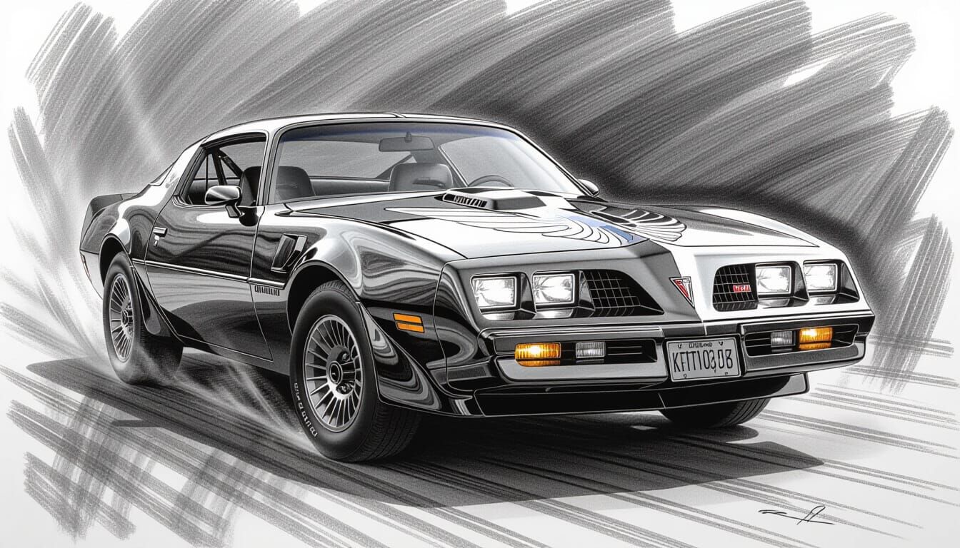 KITT 1982 Pontiac Firebird Hyperdetailed Charcoal Drawing