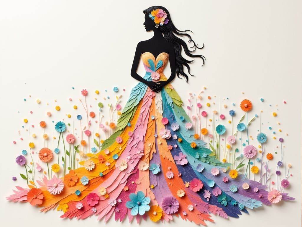 Elegant Woman in Paper-Cut Gown