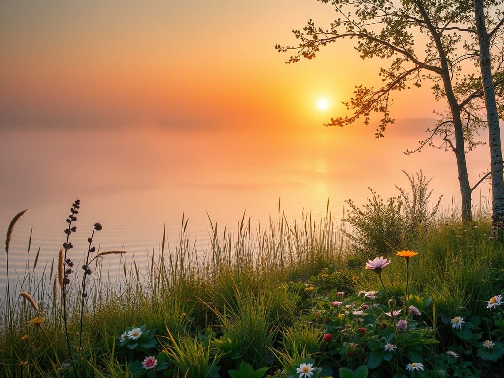 Luminous Morning on a Serene Lake in Summer