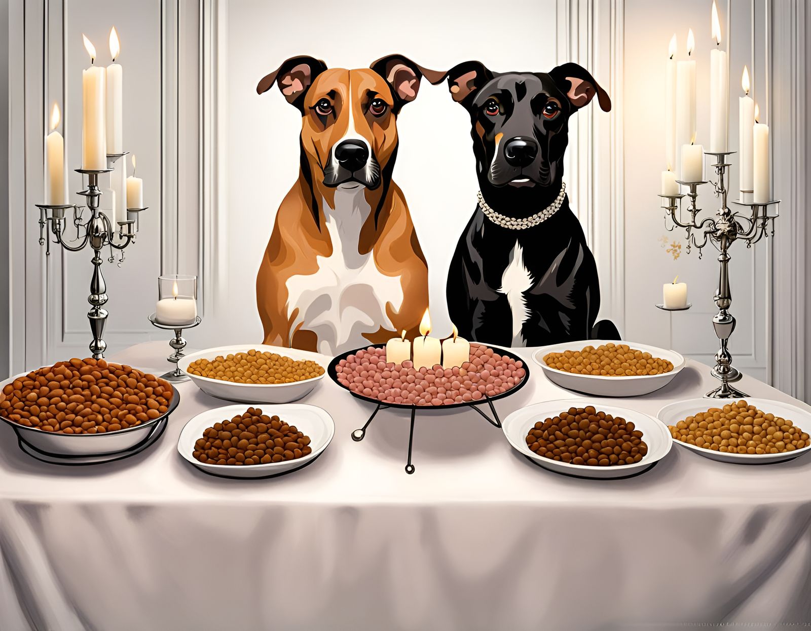Dogs Enjoying a Romantic Candlelit Dinner