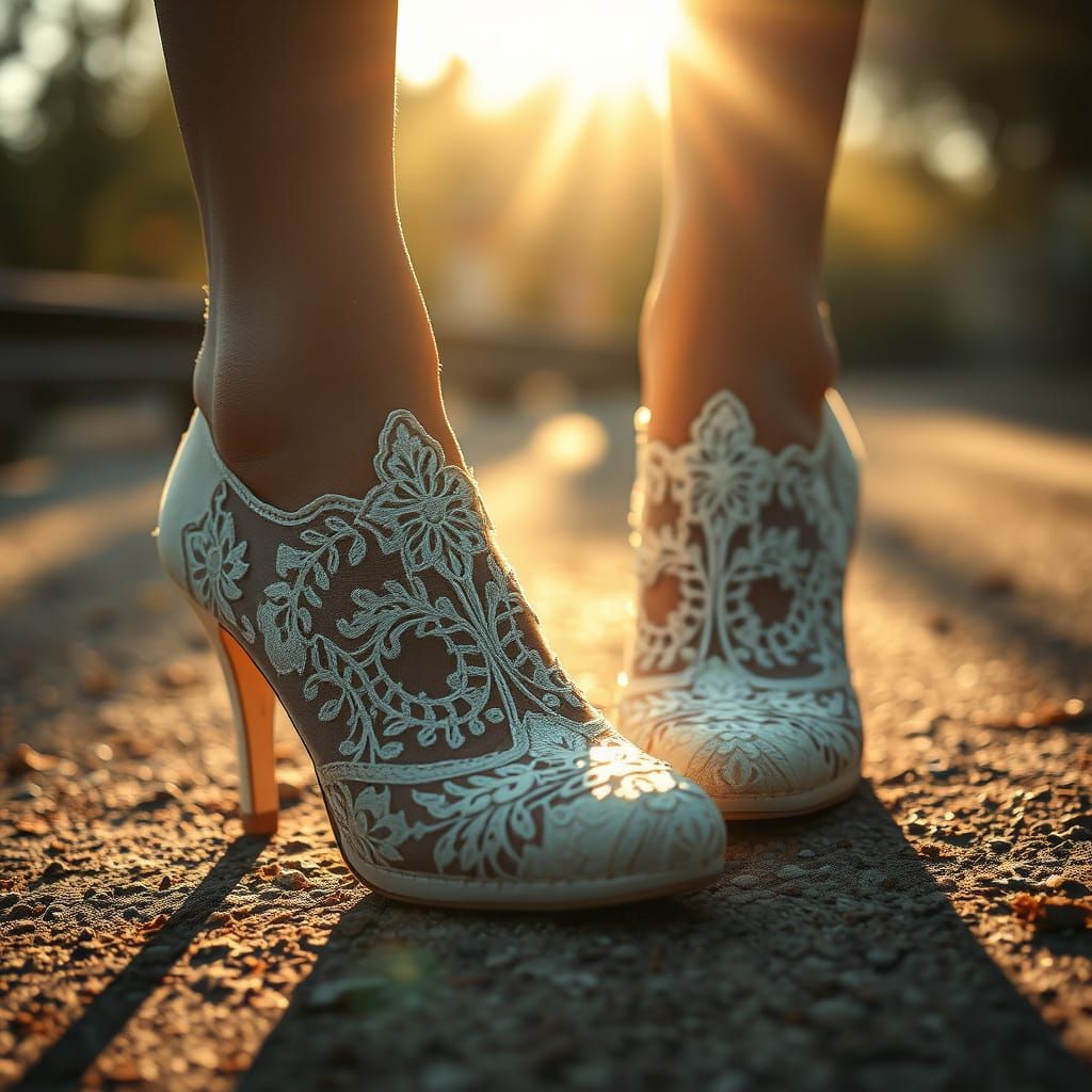 Glittering White Heels Shine in Morning Sunlight