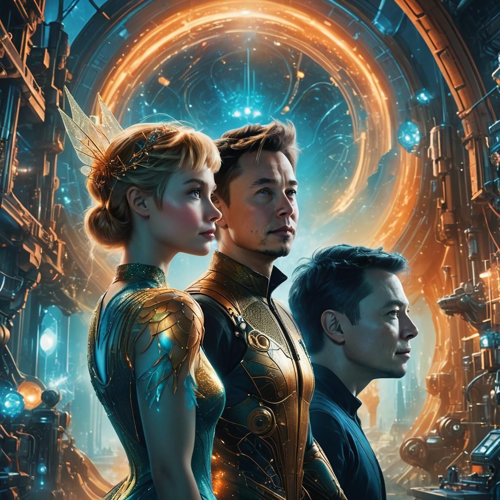 Futuristic Lab Scene with Figures in Dreamlike Setting