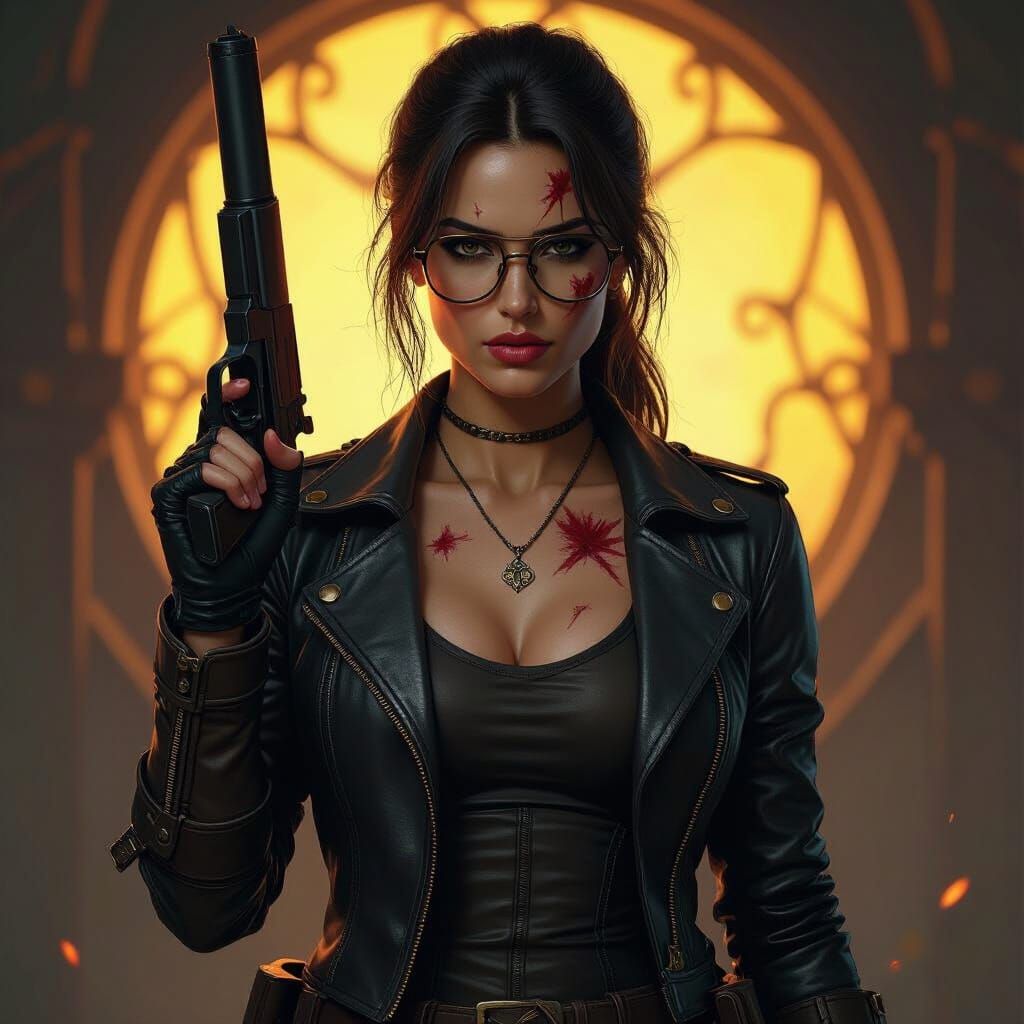 Strong Woman with Gun in Dark Fantasy Style