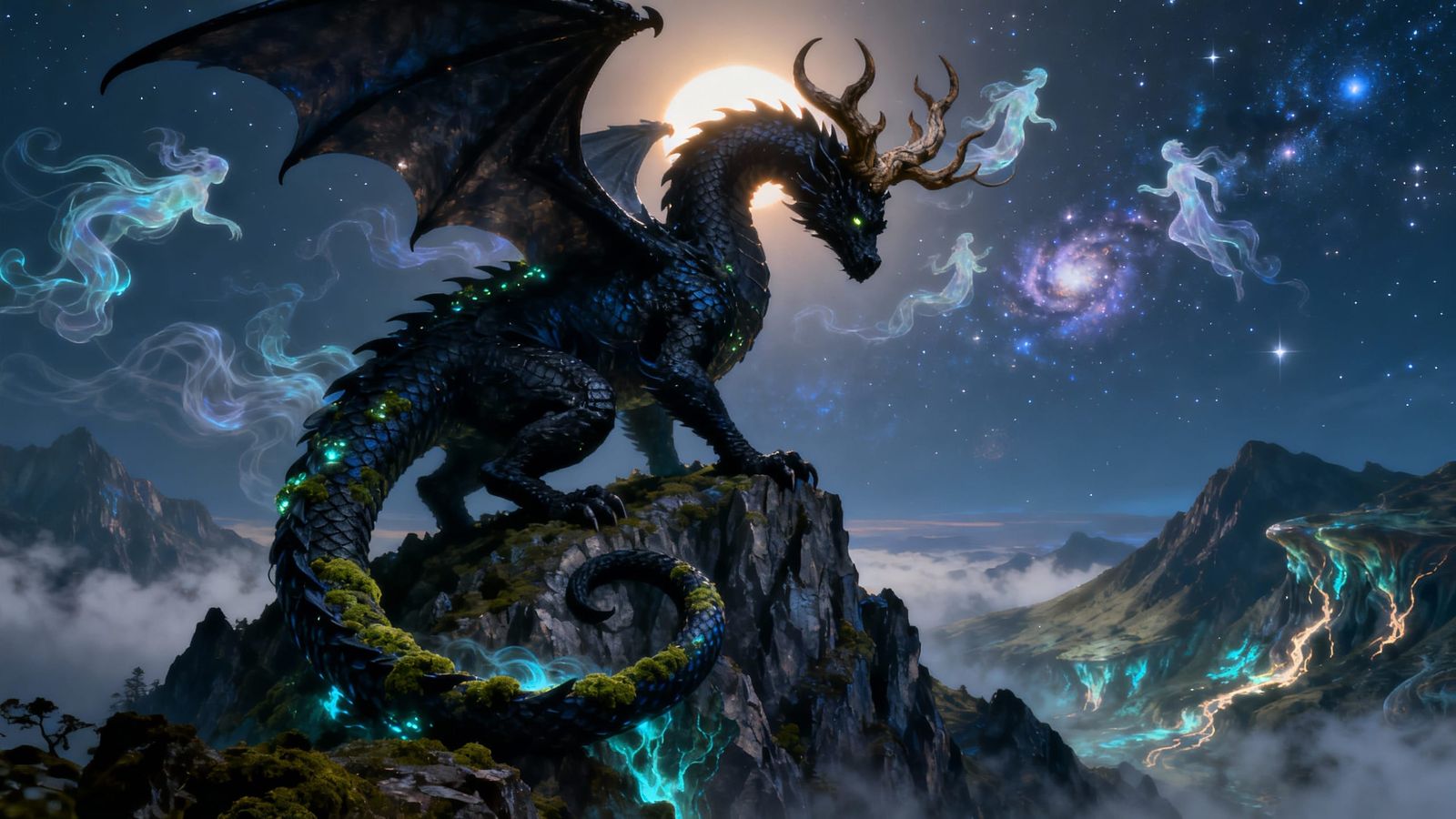 Ancient Black Dragon Dominates Mountain Landscape