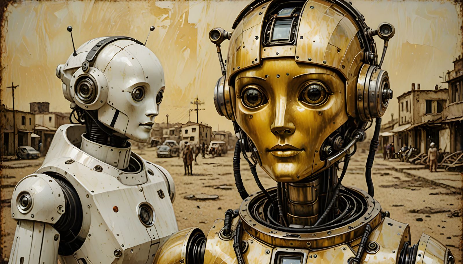 Vintage Robot on Venus in Oil Painting Style