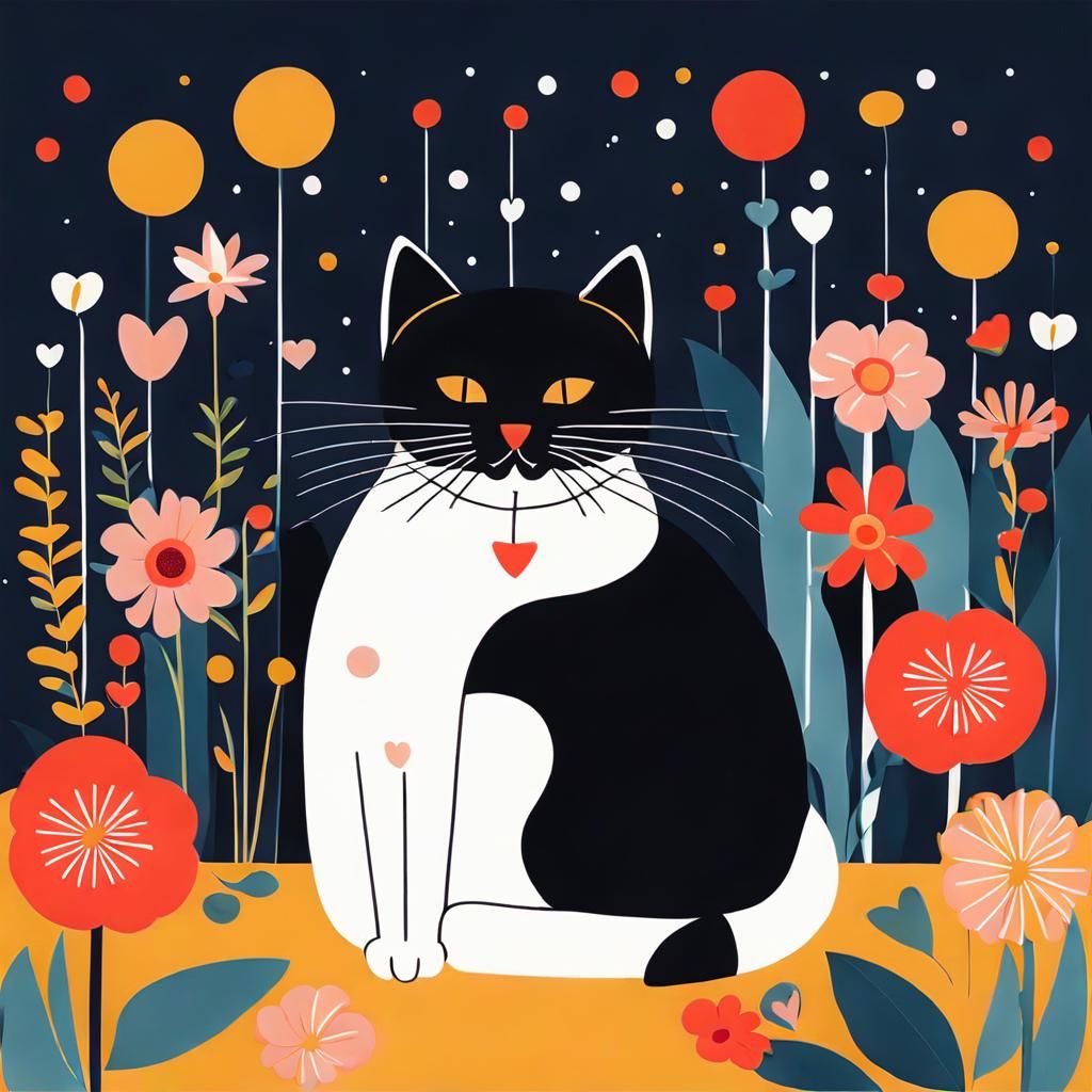 Cat on Pillow in Supergraphics Style