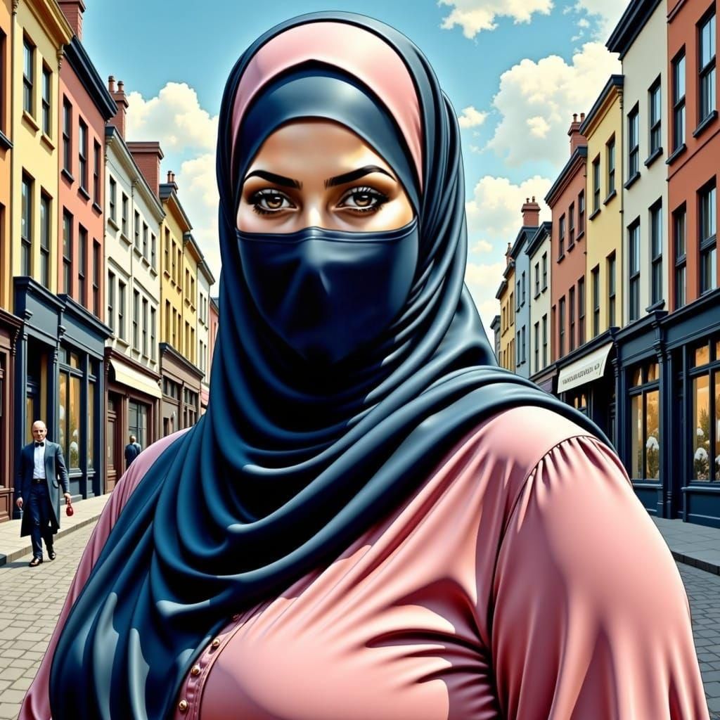 Victorian Hijabi in Comic Book Style