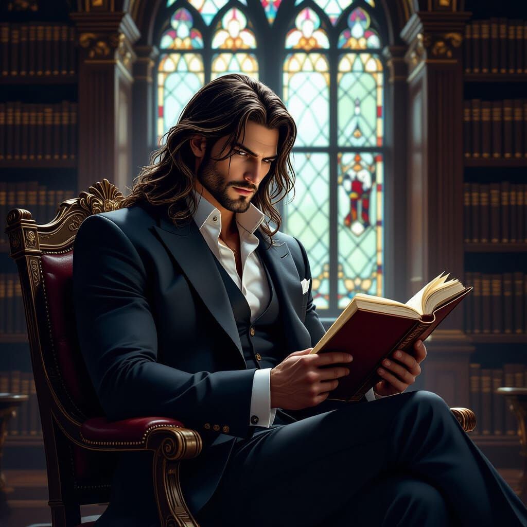 Grand Library Reader in Hyperrealistic Style