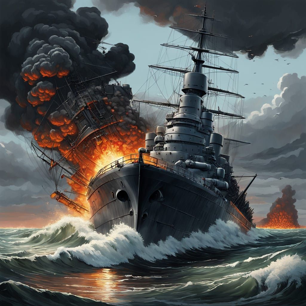 Bismarck's Final Moments in Turbulent Oceanic Inferno