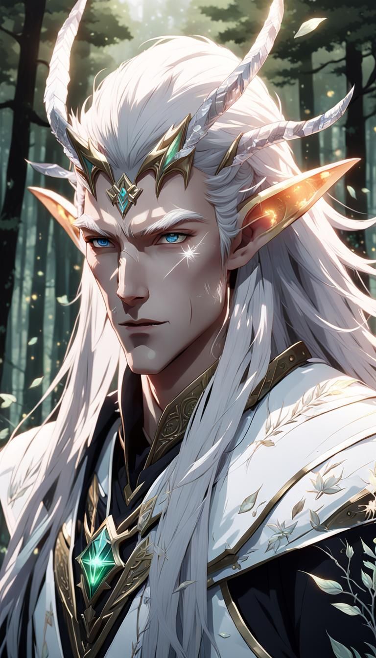 Anime Style Elf with Crystal Horns in Forest