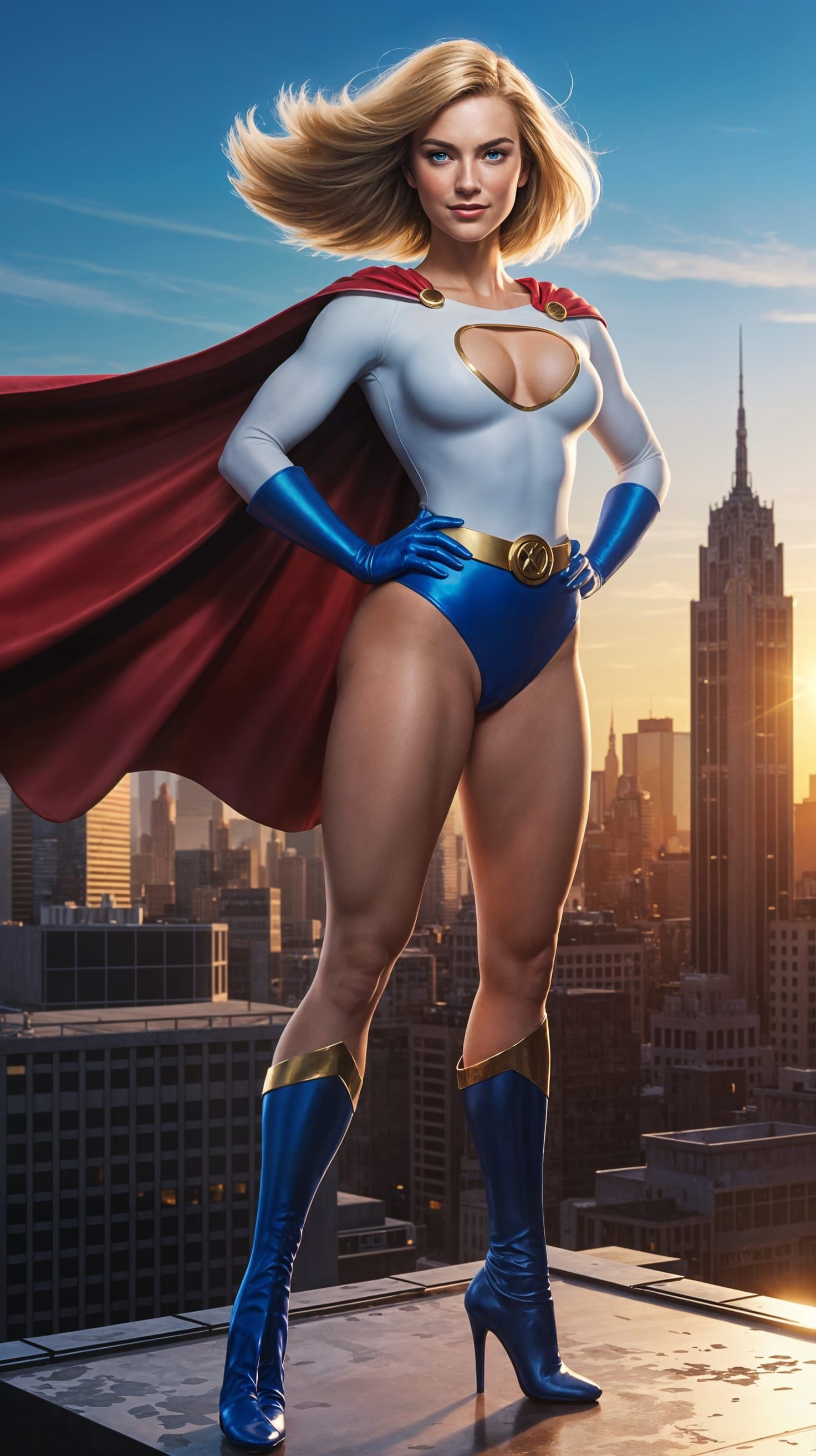 Hyperrealistic Powergirl Pin-Up in 90s Comic Style