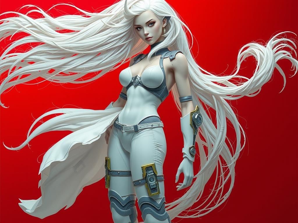 Futuristic Woman with White Hair Posing