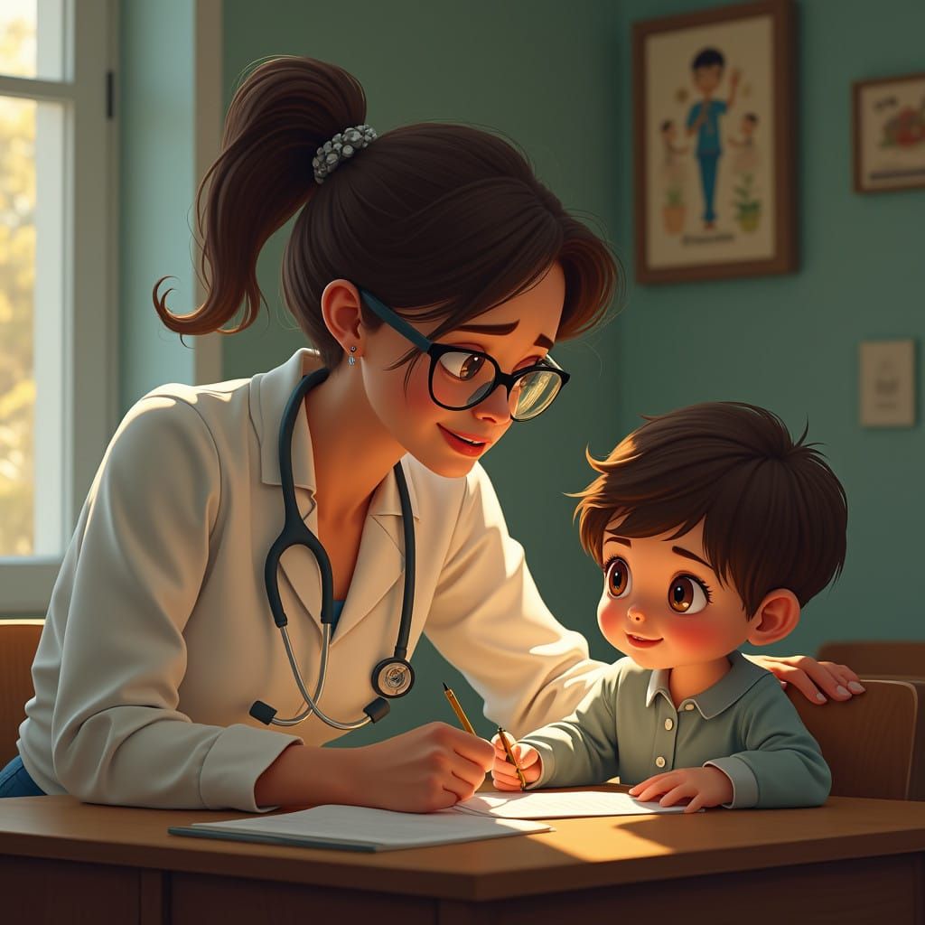 A Kind Brown Doctor Cares for a Child's Heart in a Cozy Scho...