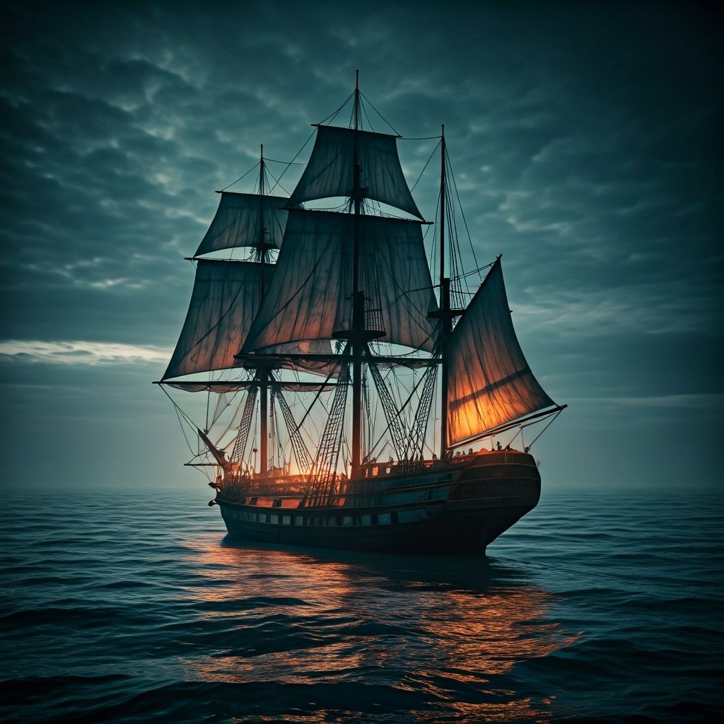 Majestic Sailing Ship on Dark Sea