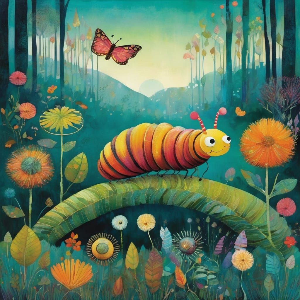 Adorable Caterpillar in Pastel Autumn Colors