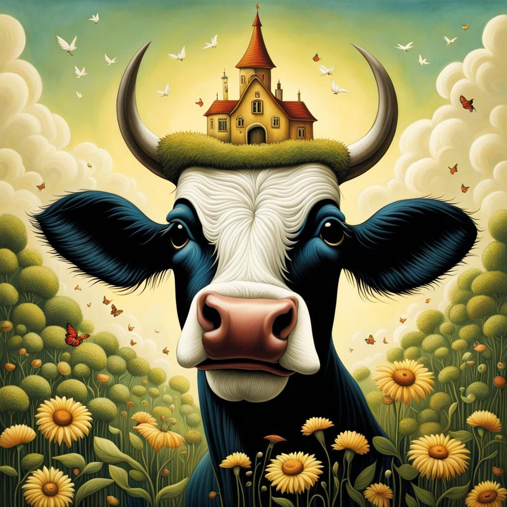 Cow Grazing in Meadow: Dreamy Nostalgic Summer