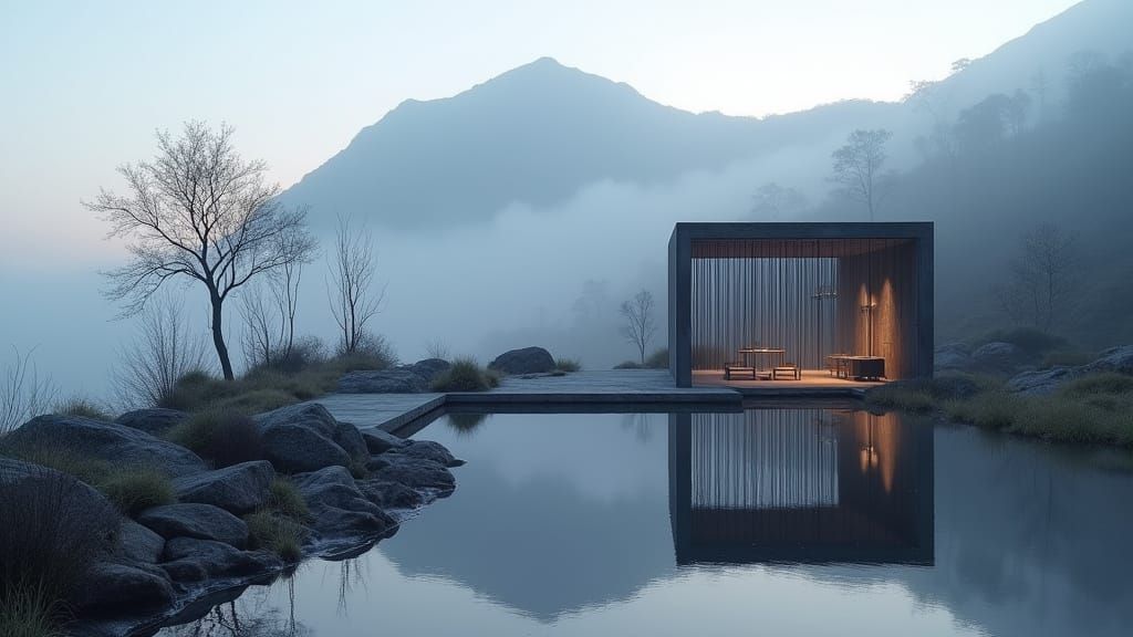 Minimalist Rebar Mountain Retreat at Twilight