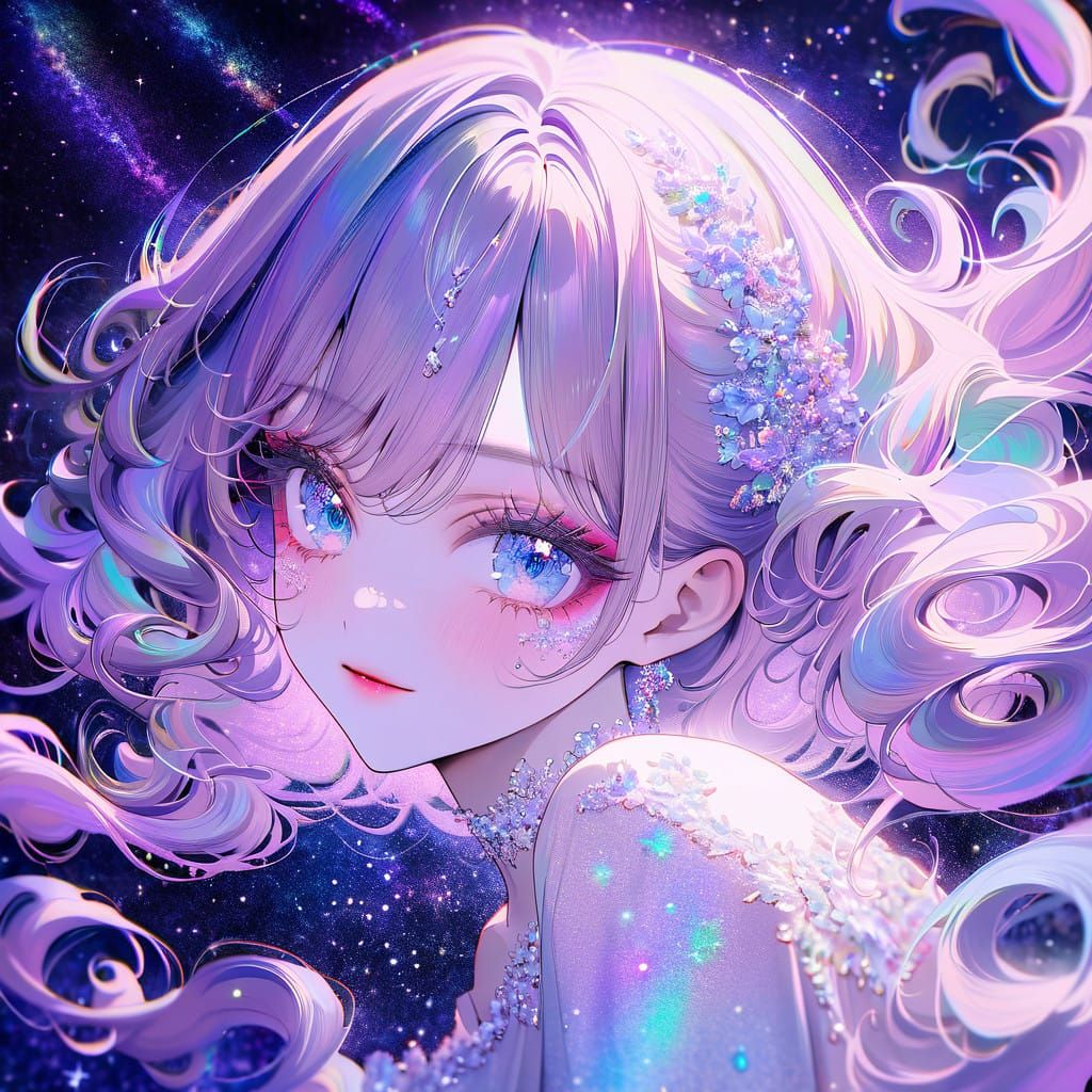 Glamorous Anime Girl in a Glittering Nebula