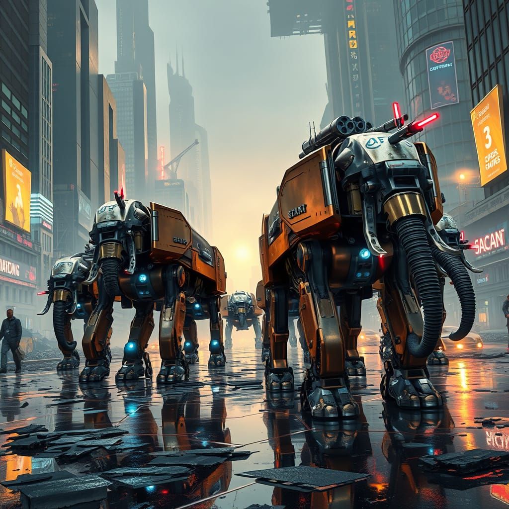 Metallic Elephants Charge into Futuristic Battlefields