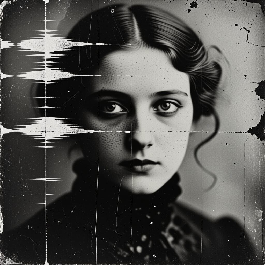 Faded Antique Photograph with Glitch Art Style