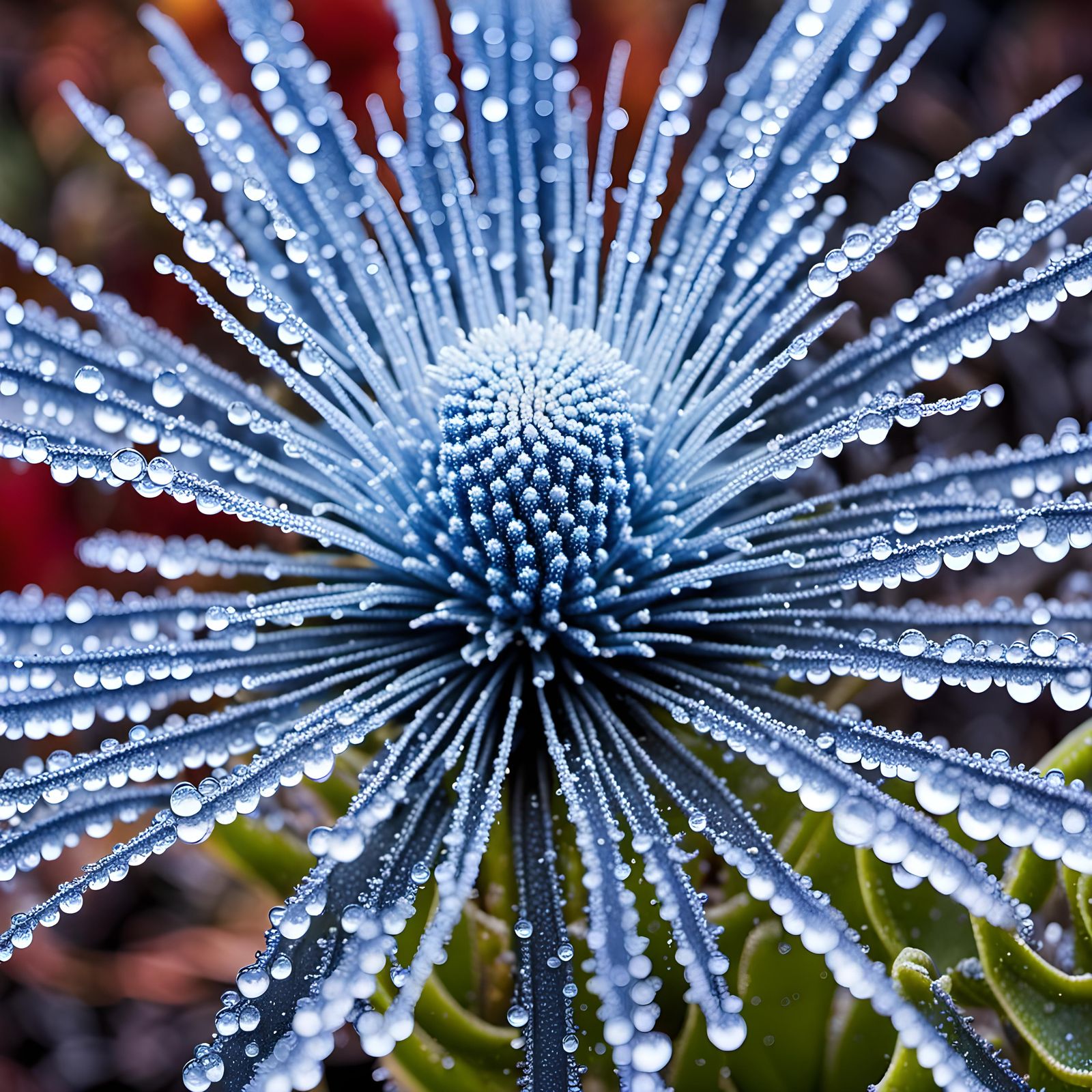 Silversword Plant with Water Droplets, Maui, Hawaii