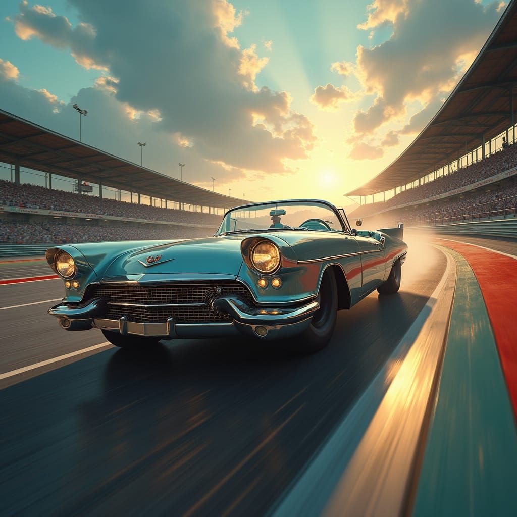1958 Cadillac Race Car on Vintage Track